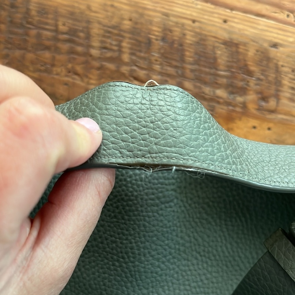 EUC All Saints Pebbled Leather Mushroom Grey Green Hobo Bucket Bag - Picture 2 of 9